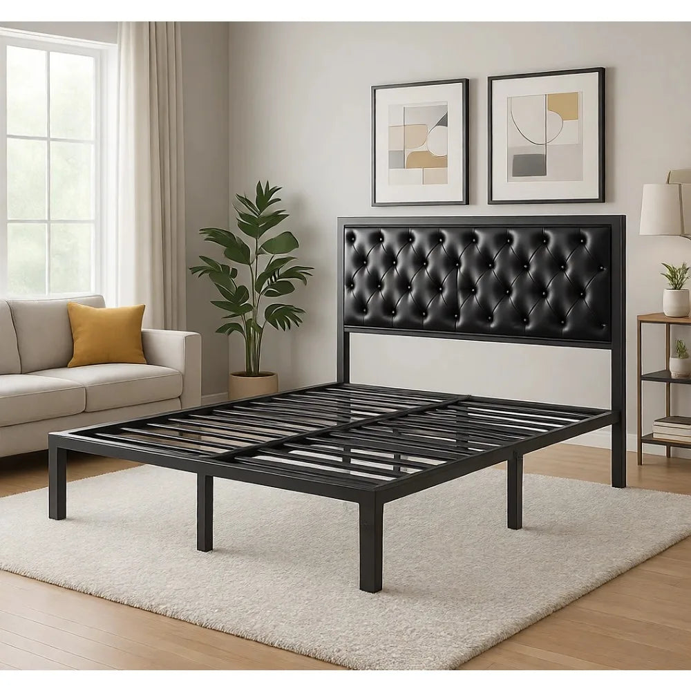 Queen Bed Frame With Upholstered Headboard And Slats