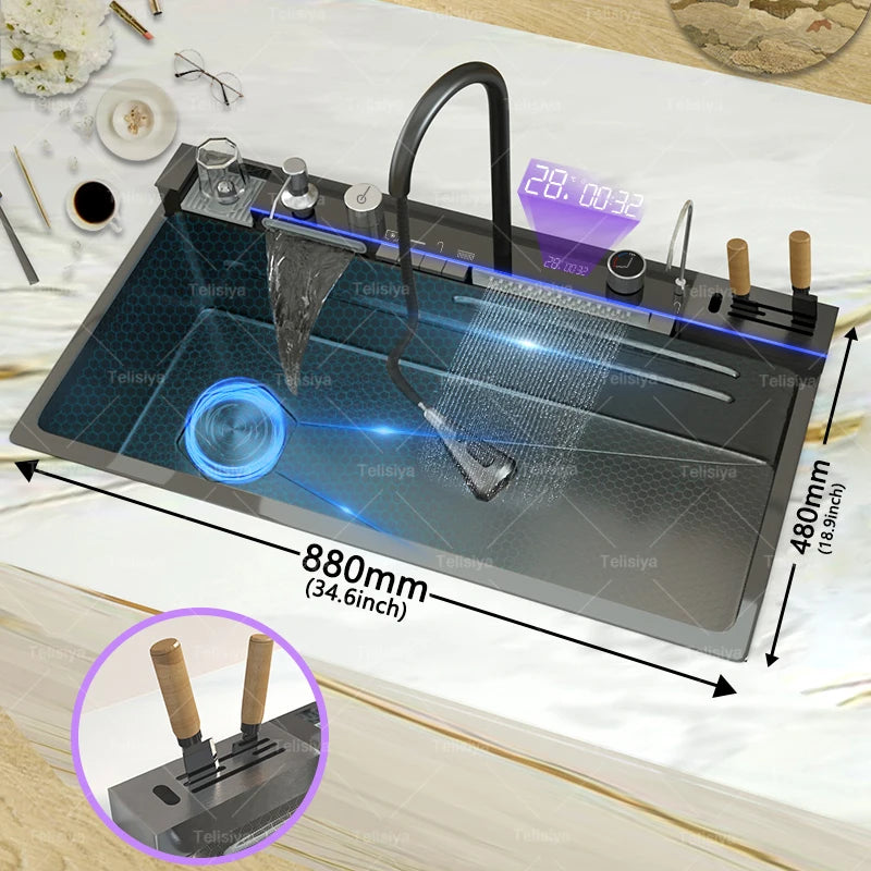 Telisiya Stainless Steel Rectangular Kitchen Sink With Digital Display