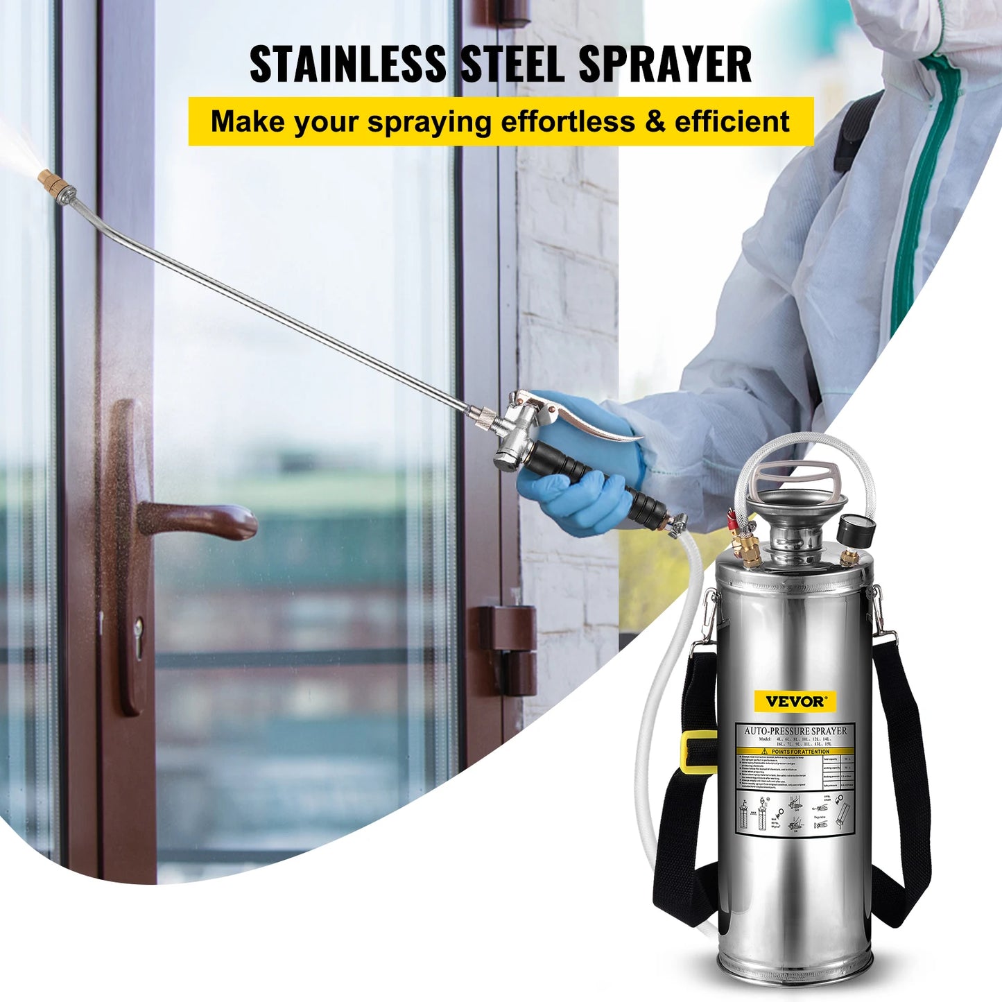 SucceBuy Stainless Steel Hand Powered Sprayer For Garden Cleaning