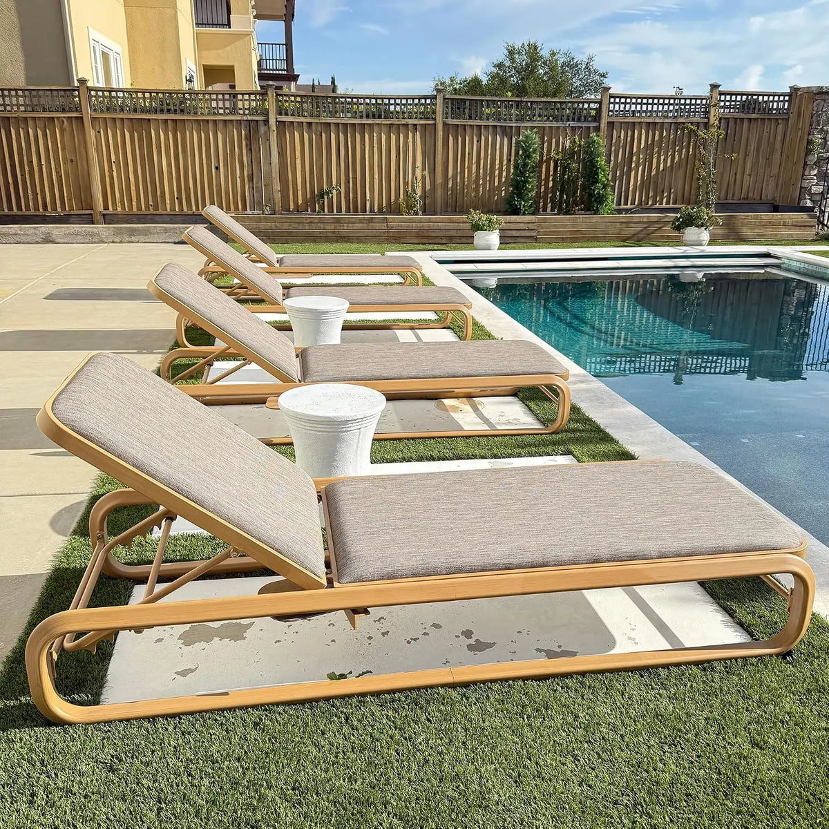 Modern Outdoor Aluminum And Wood Chaise Lounge Chairs For Patios