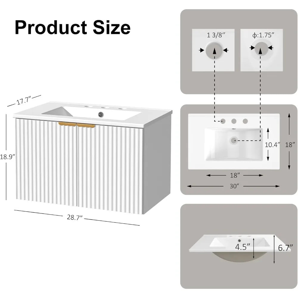Floating Wall Mounted Vanity Cabinet With Integrated LED Light