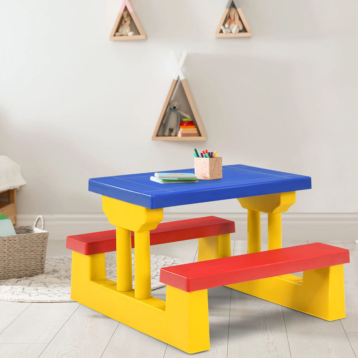 Homasis Kids Picnic Table Set With Removable Outdoor Umbrella