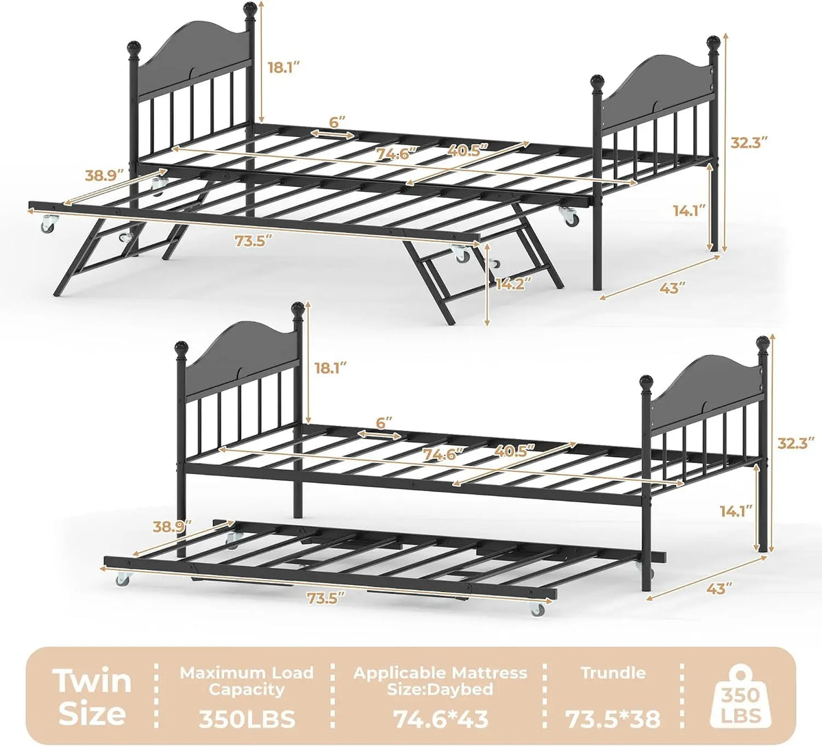 Garvee Heavy Duty Metal Platform Bed Frame With Steel Slats