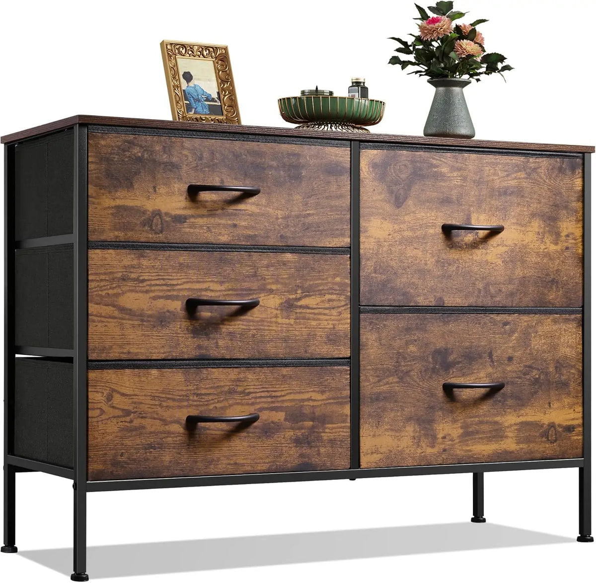 JHK Fabric Chest With Metal Frame Bedroom Storage Organizer