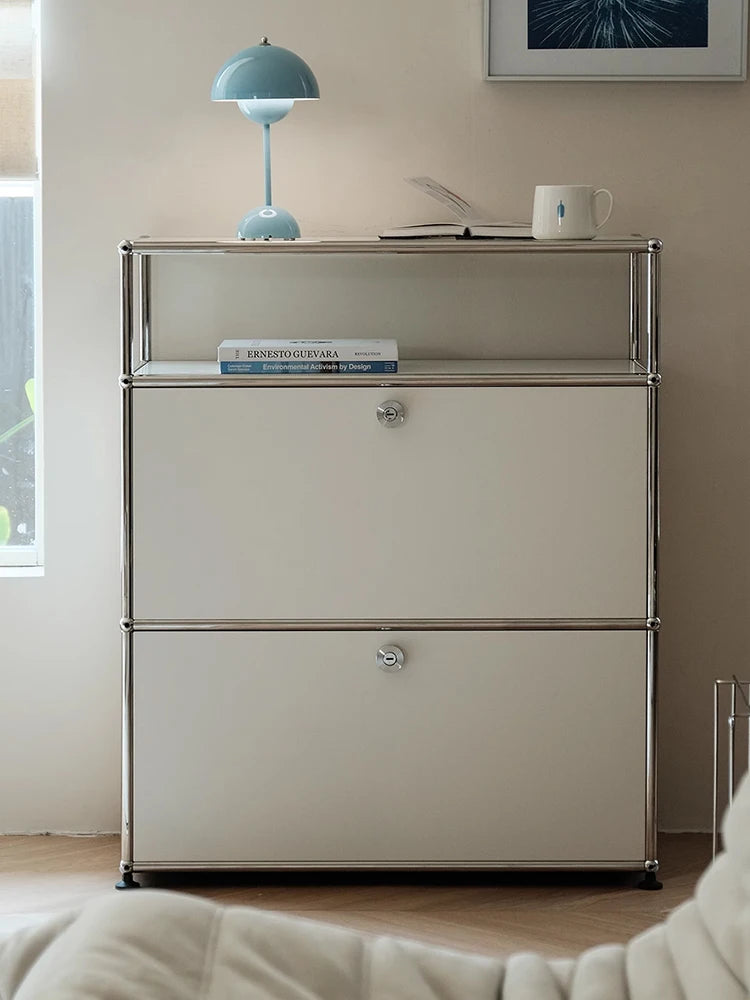 Bigcityfur Modern Stainless Steel TV Stand With Corner Cabinet