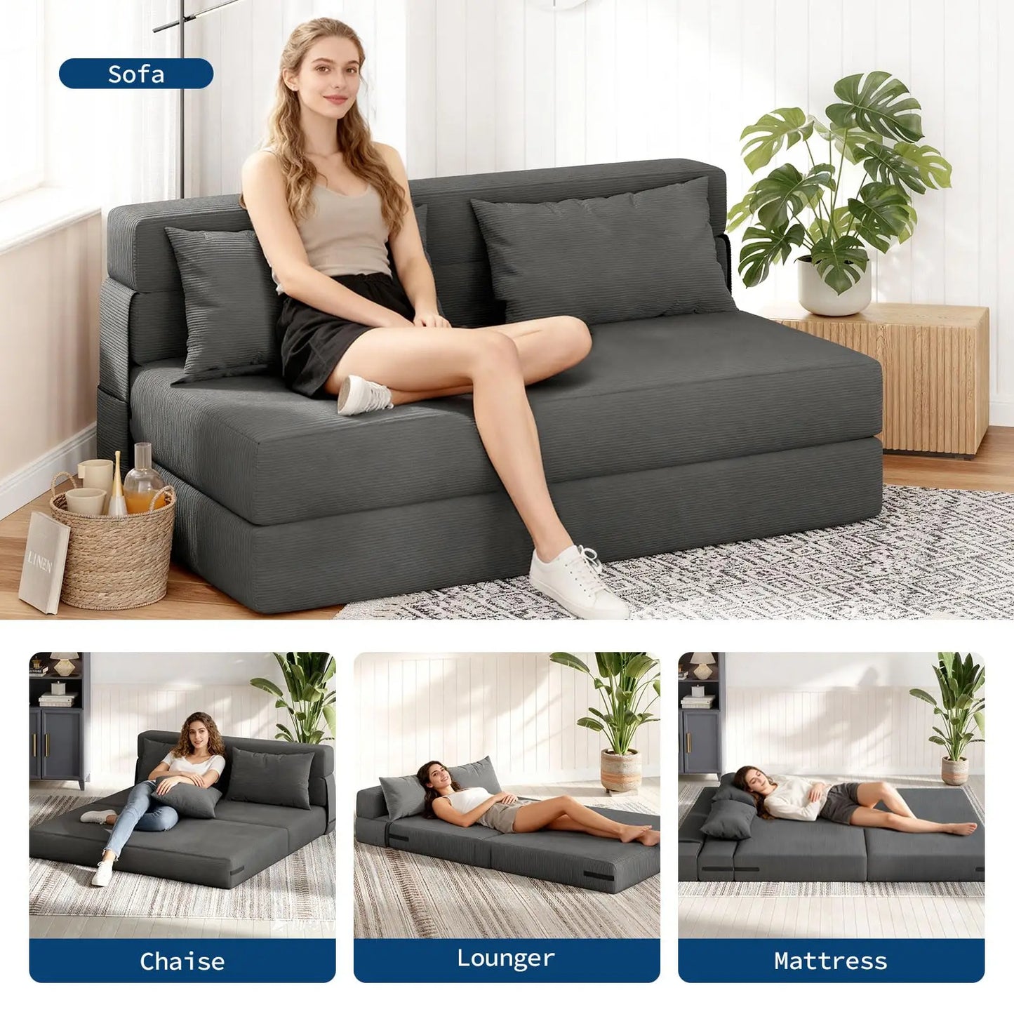 HobbyLane 4-in-1 Folding Sofa Bed Corduroy Loveseat