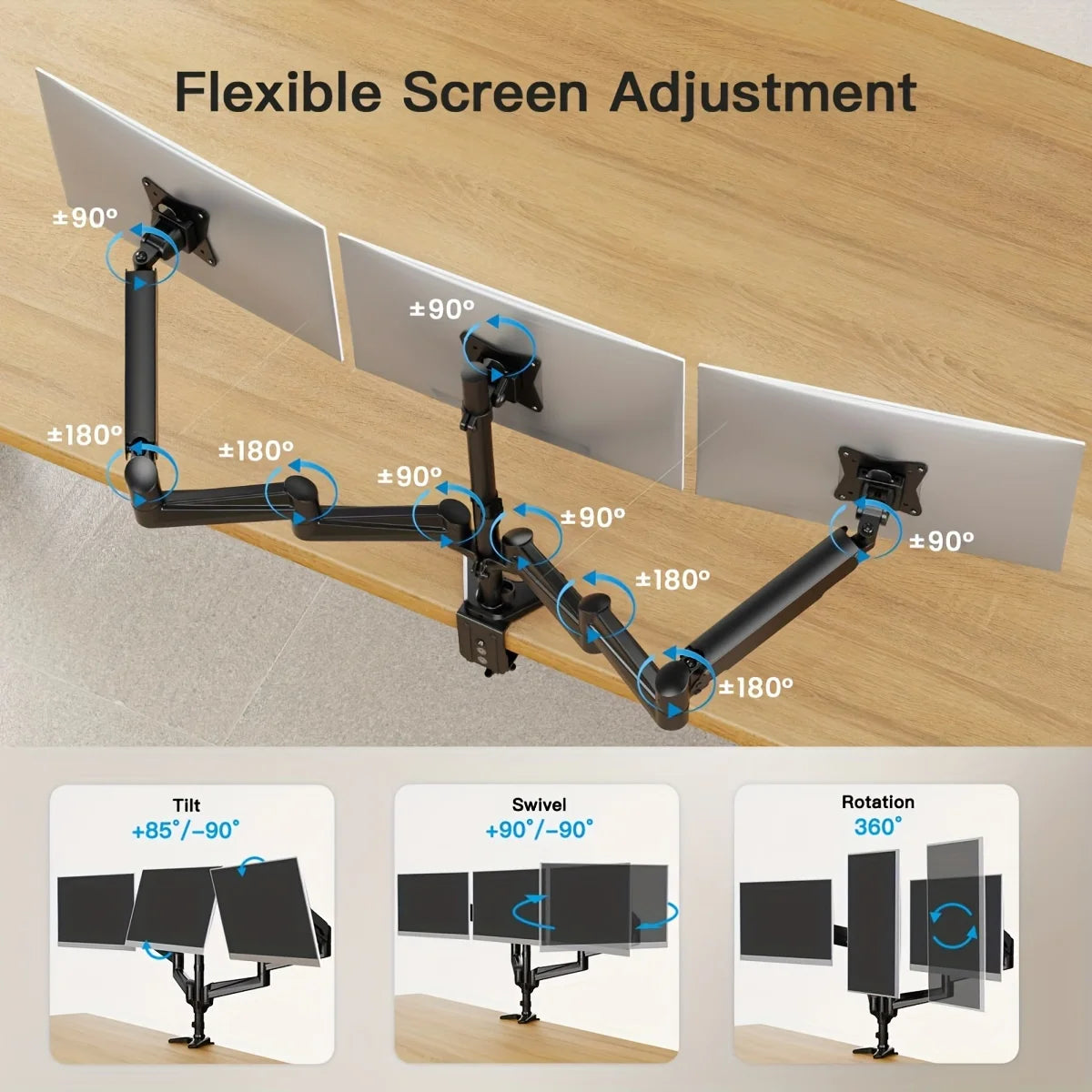 K Kyspho Articulating Triple Monitor Mount For Home Office