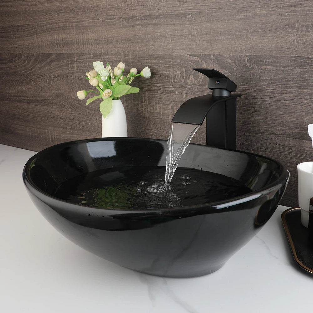 MEKKHALA Kemaidi Oval Vessel Sink With Faucet Above Counter