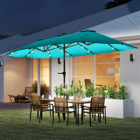 Outsunny Double-Sided Patio Umbrella With Solar Lights And Crank