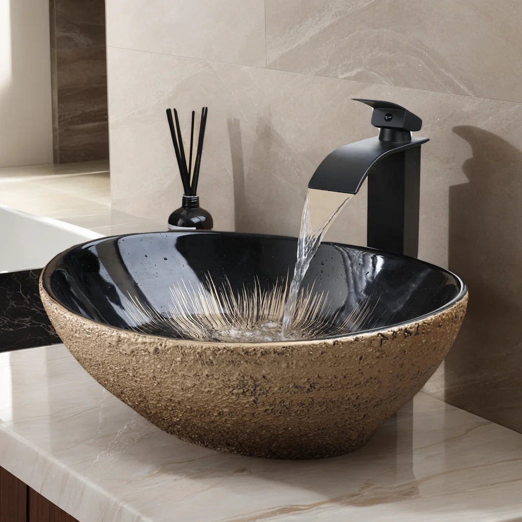 MEKKHALA Kemaidi Oval Vessel Sink With Faucet Above Counter