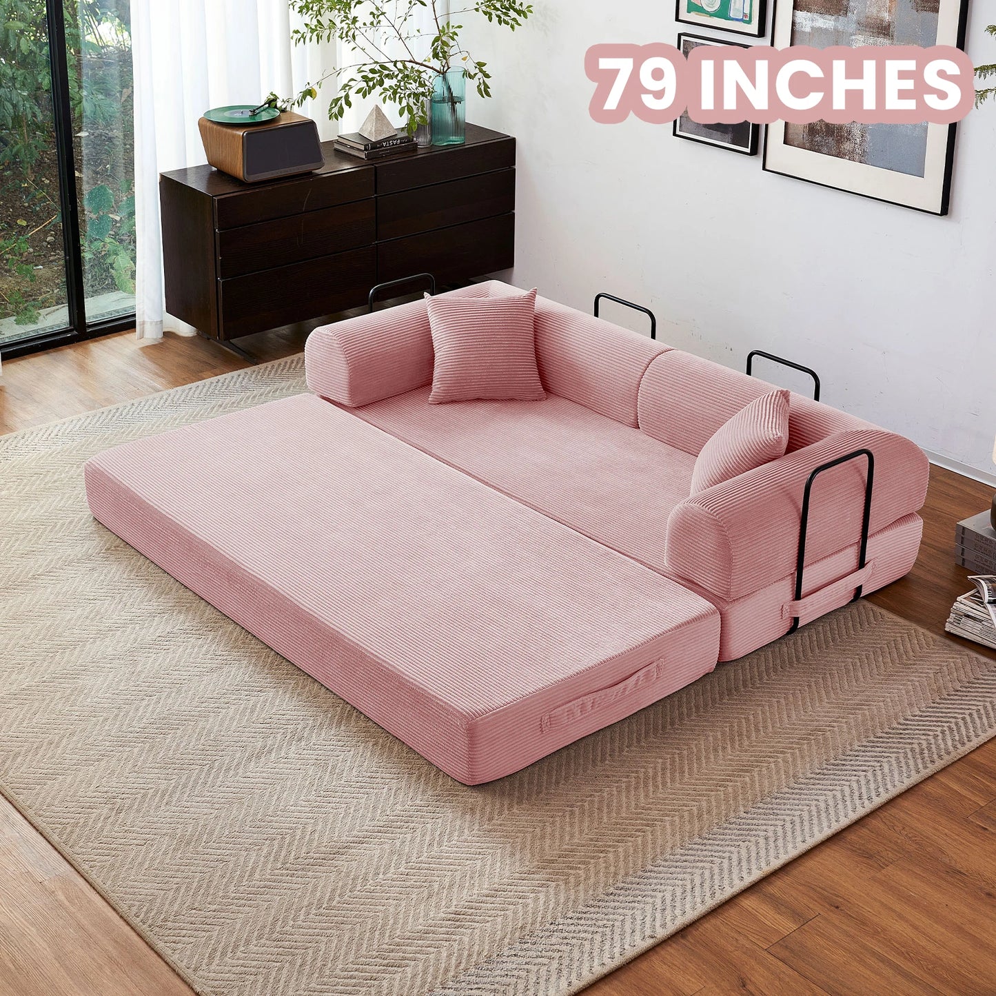 Modern Style I-Shaped Corduroy Futon Sleeper Sofa