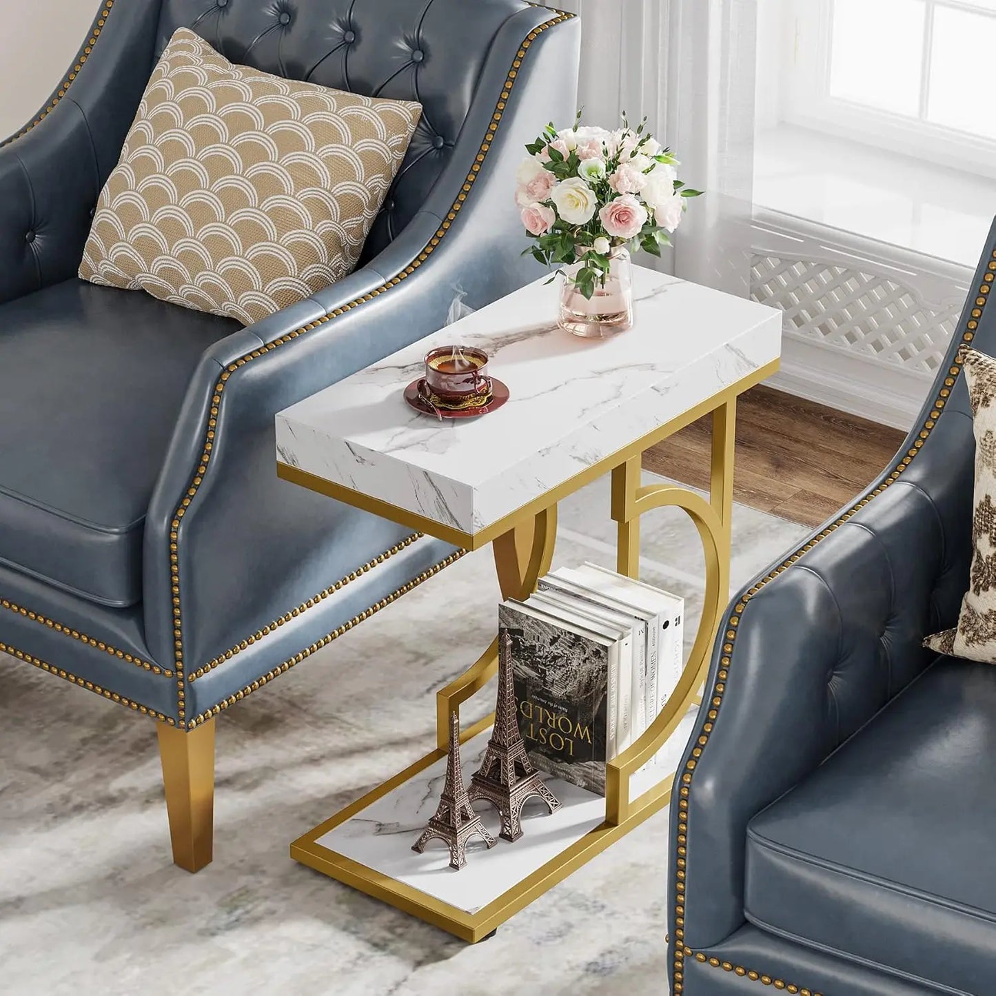 LITTLE TREE C Shaped Modern End Table With Metal Frame