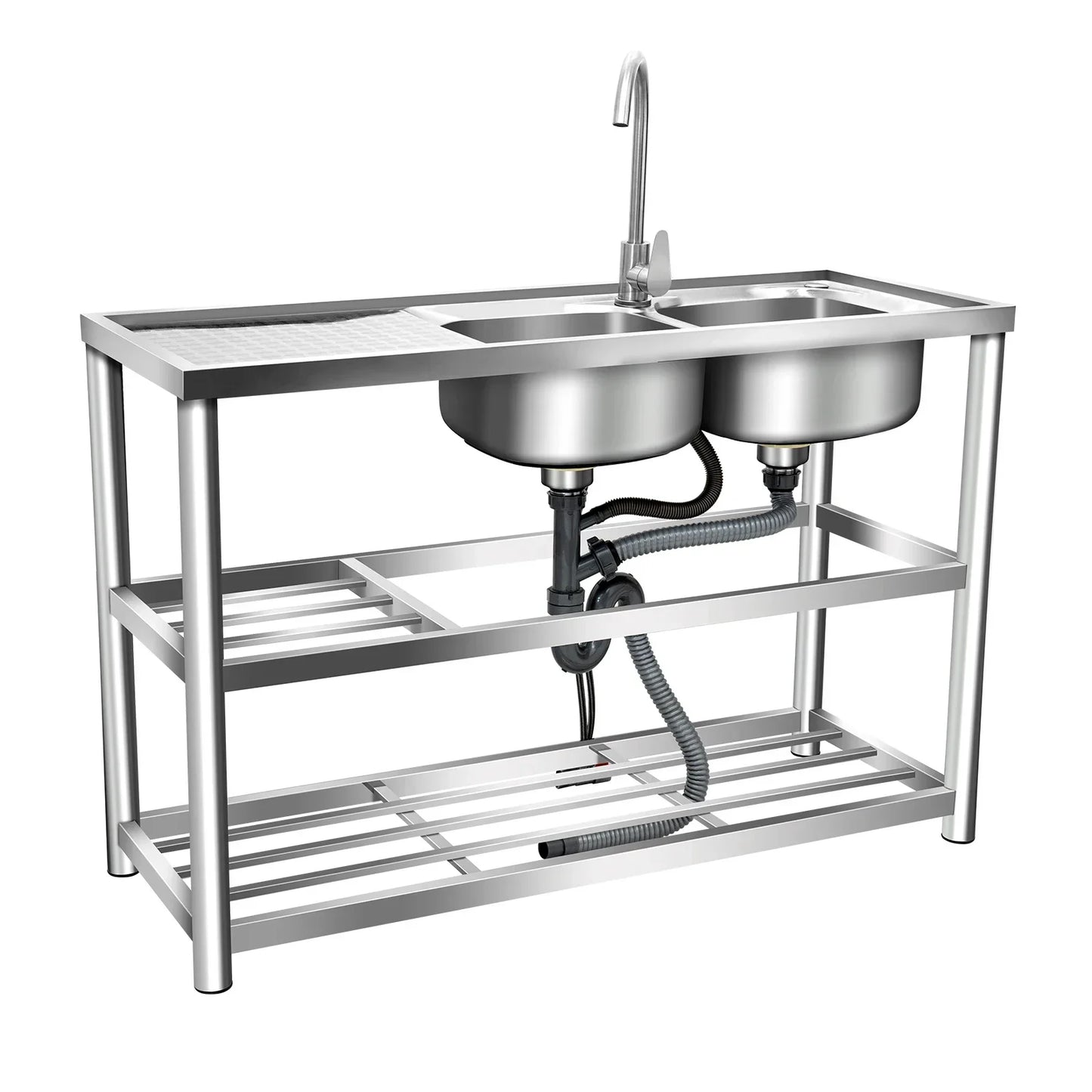 Heavy Duty 304 Stainless Steel Double Compartment Sink With Faucet