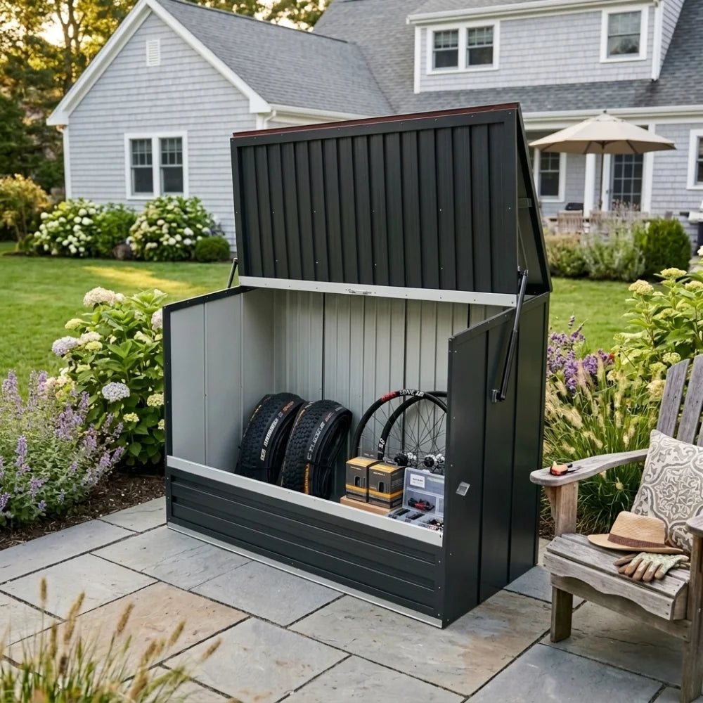 Outdoor Galvanized Steel Storage Shed With Foldable Front Door
