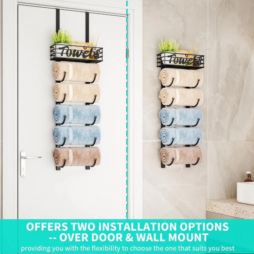NBVCX 6 Tier Over Door Towel Storage Organizer With Shelf