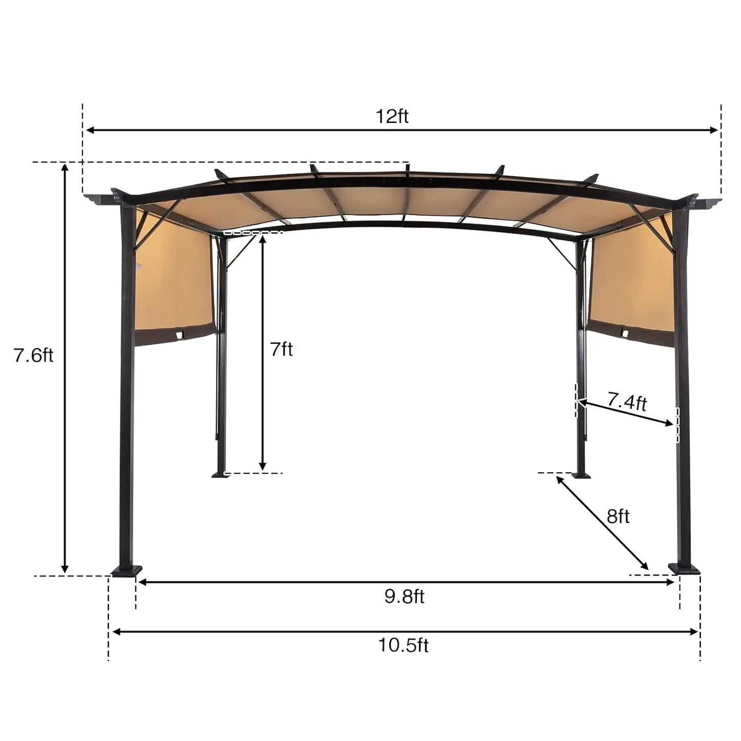 Arched Patio Pergola Aluminum Gazebo With Adjustable Sun Shade