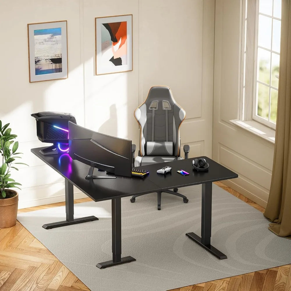 L Shaped Adjustable Height Desk With Memory Presets Stable Frame