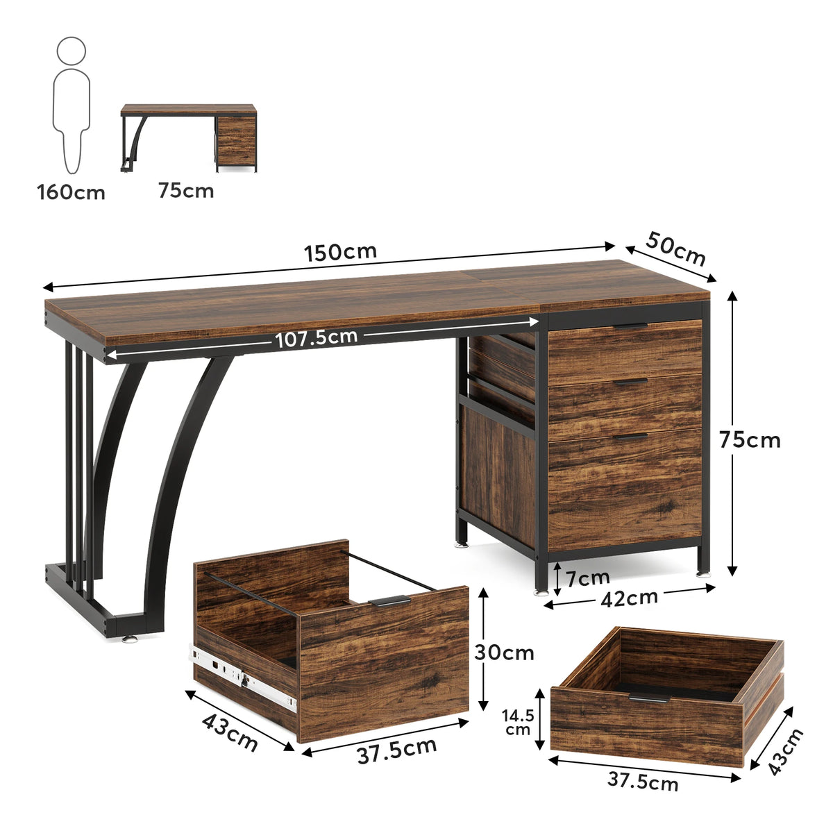 Tribesigns Industrial Computer Desk With Reversible Drawers