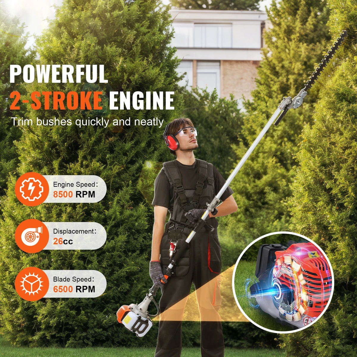 Succebuy 26Cc 5-In-1 Gas Hedge Trimmer String Trimmer Edger Pole Saw