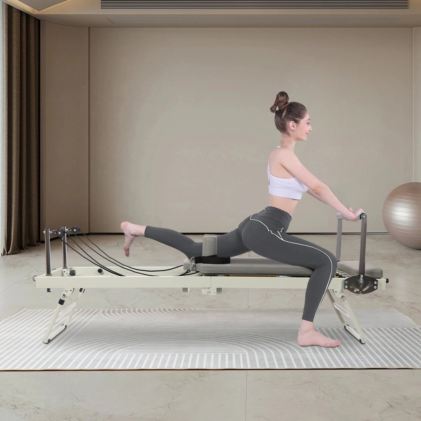 Foldable Pilates Reformer Machine Multifunctional Yoga Fitness Equipment