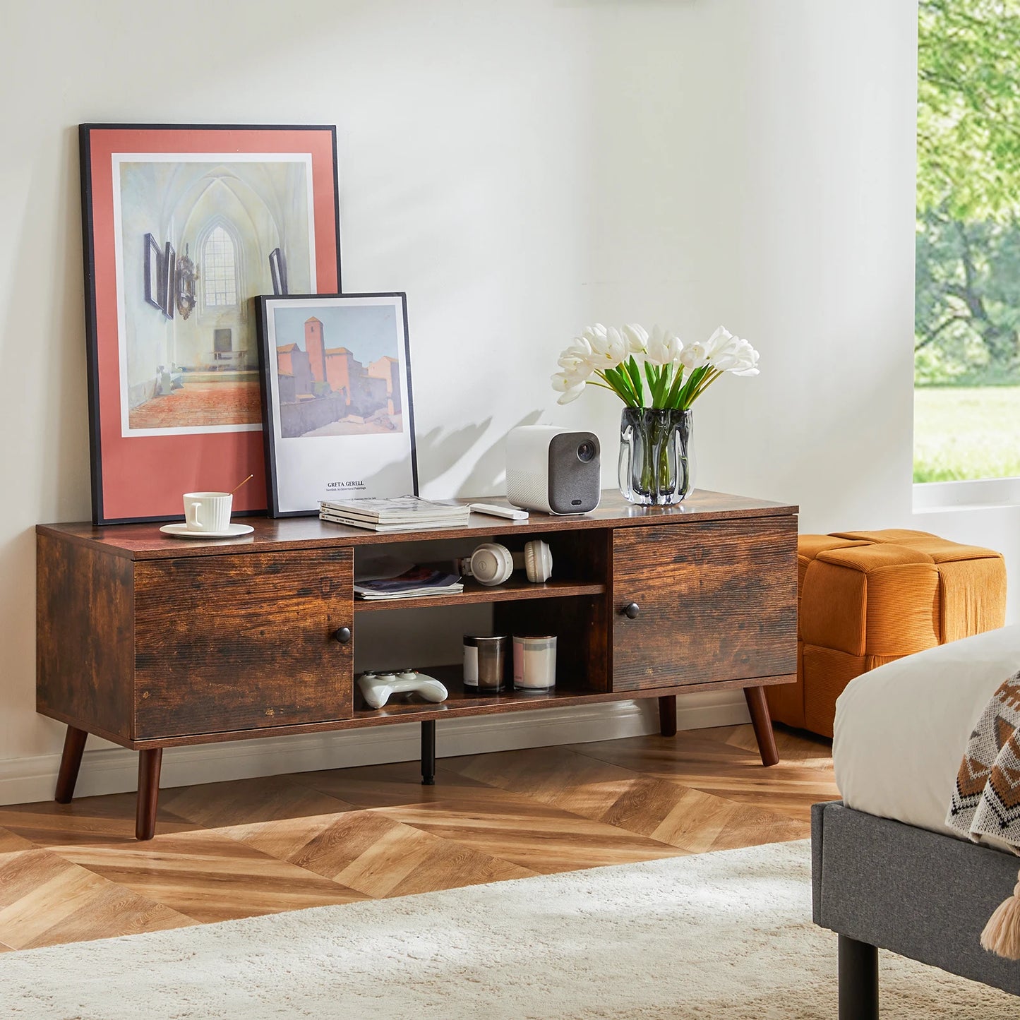 JHK Wooden Fireplace TV Stand For Living Room Entertainment Center