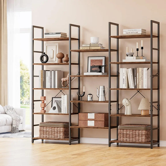 Modern 14 Shelf Laminated Bookcase With Open Floor Storage