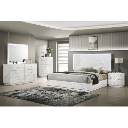 Queen 5-Piece Bedroom Set with Modern Lacquer Finish LED Lighting