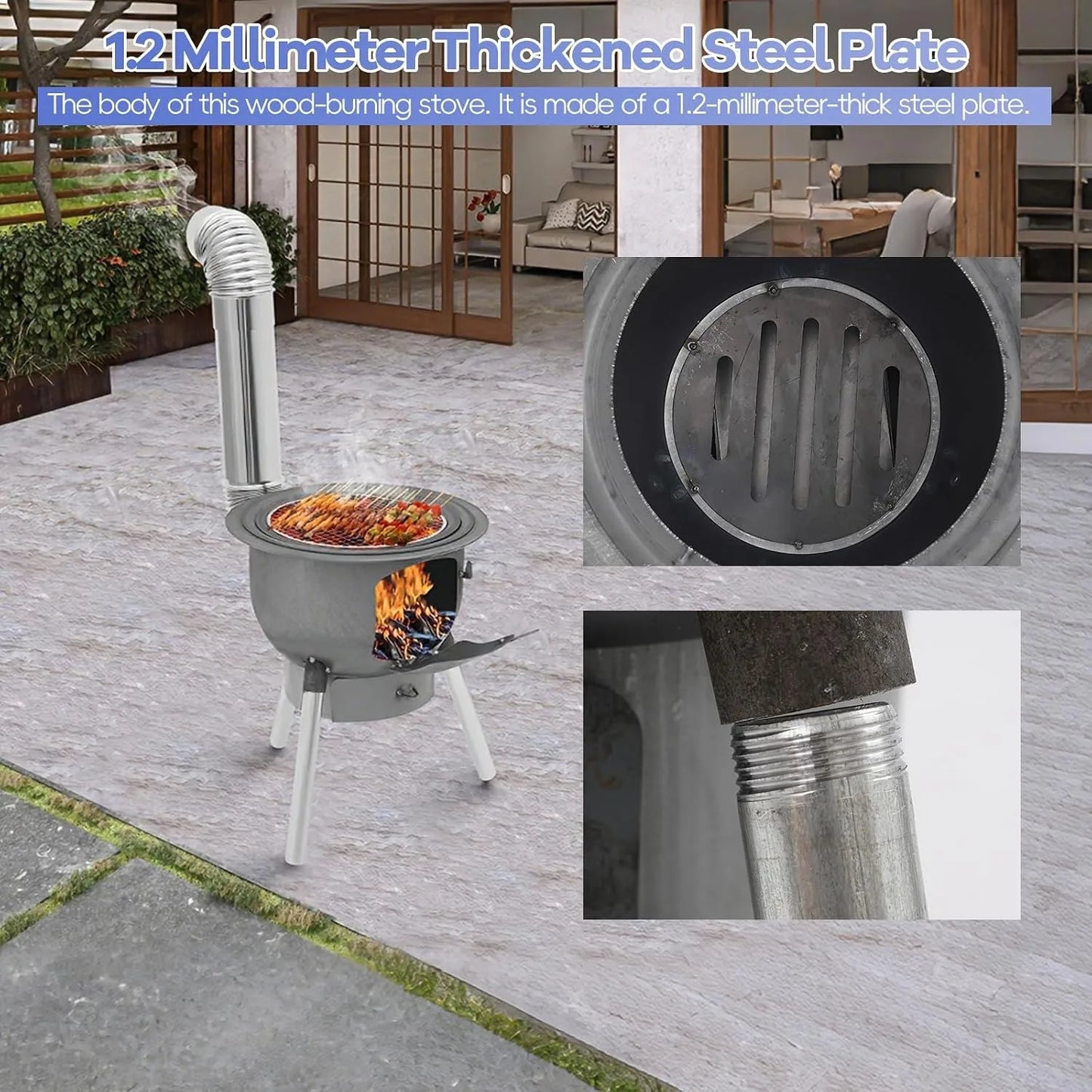 Bymaocar Wood Burning Stove With Grill Rack For Outdoor Cooking