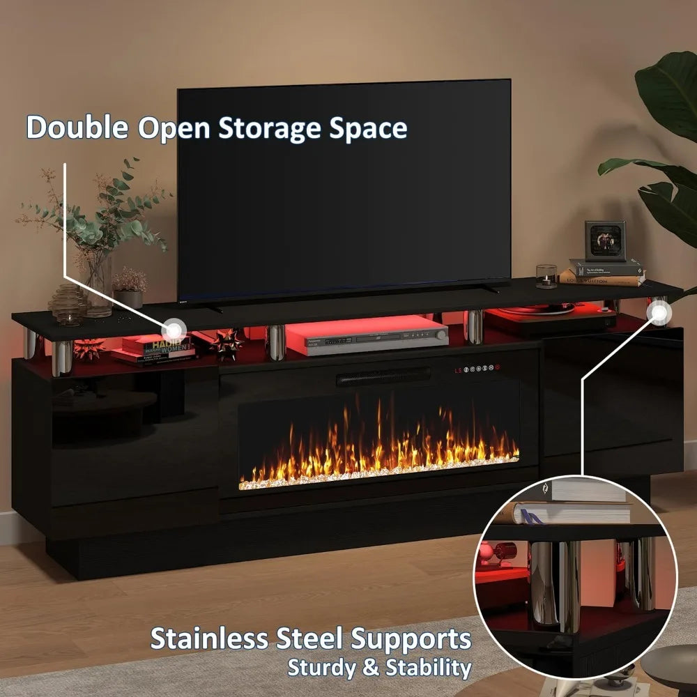 Frame Modern Wood Television Stand With Led Fireplace Entertainment Center
