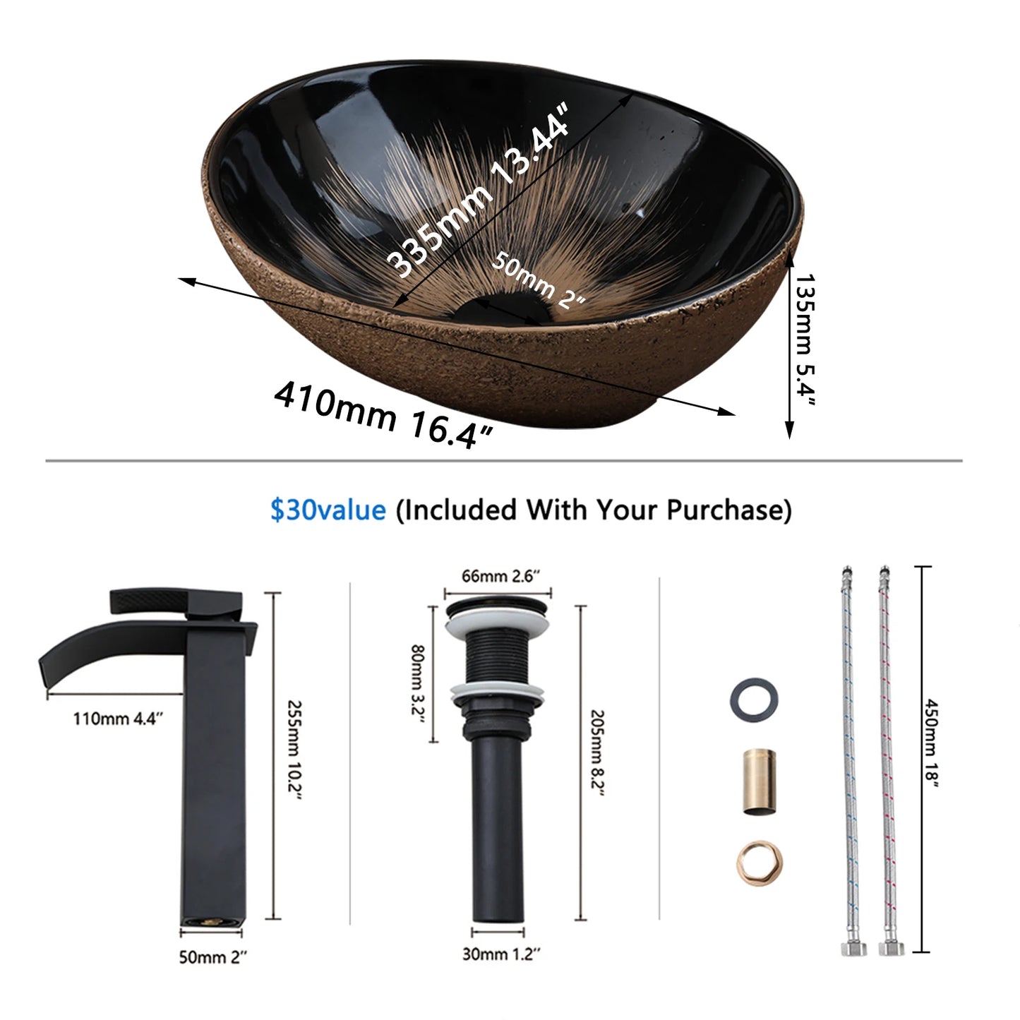 MEKKHALA Kemaidi Oval Vessel Sink With Faucet Above Counter