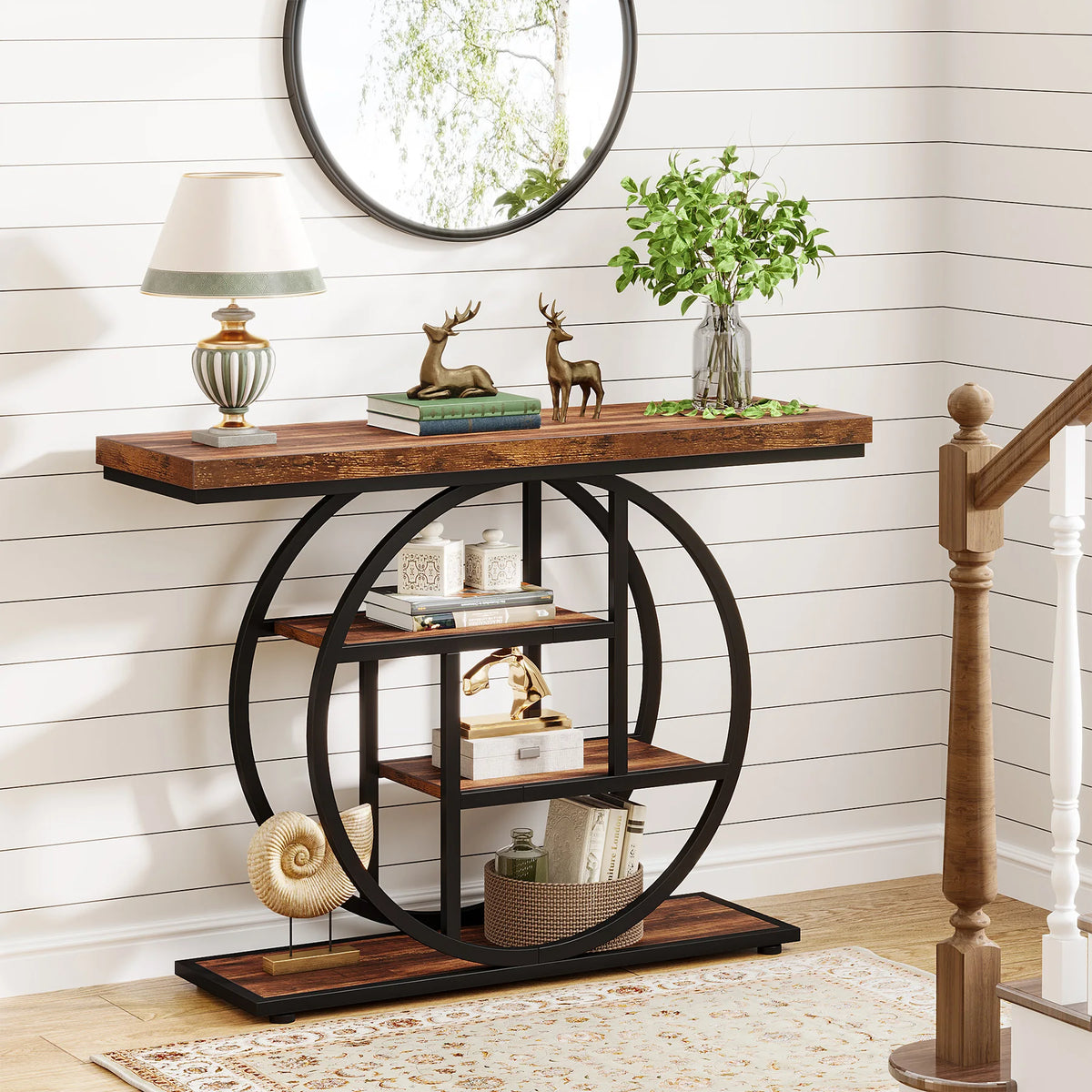 Tribesigns Industrial Four Tier Console Table With Entryway Storage