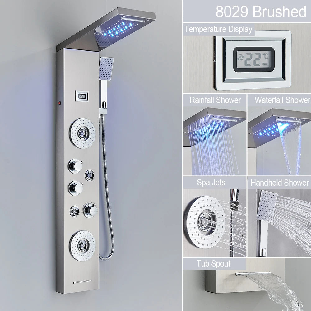 MYQualife LED Shower Panel With Waterfall Massage Jets