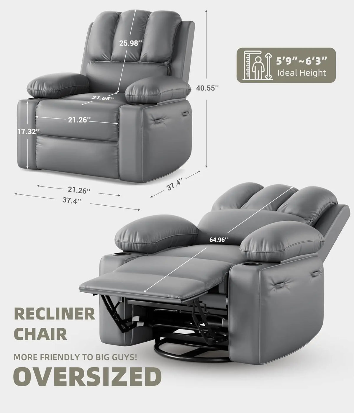 TACLEEKII Swivel Rocker Recliner Chair With Heat And Massage