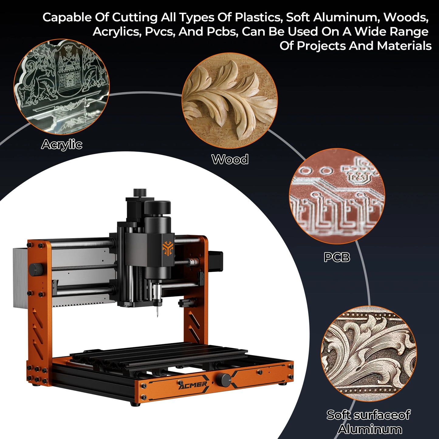 ACMER 500W CNC Router Machine For Wood PCB Leather Stone