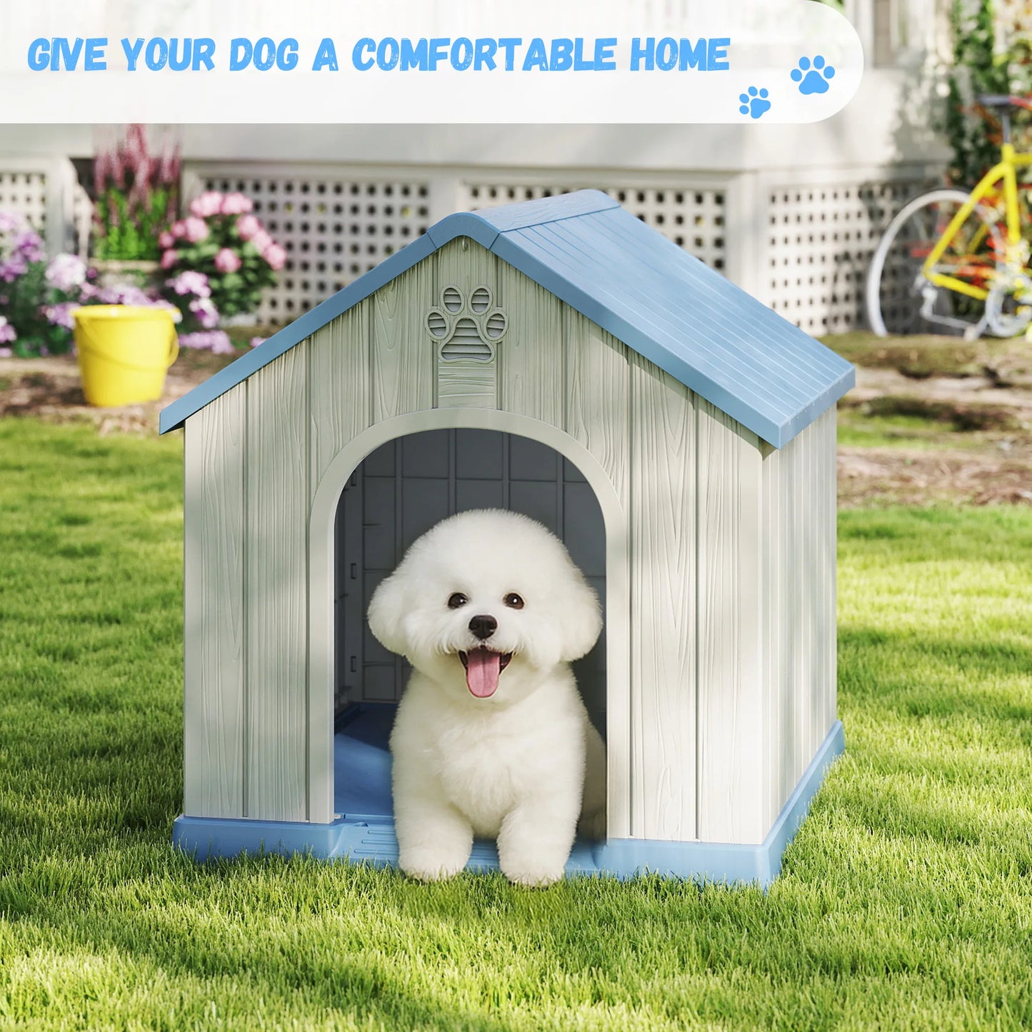 Plastic Dog House Weatherproof Indoor Outdoor Pet Shelter