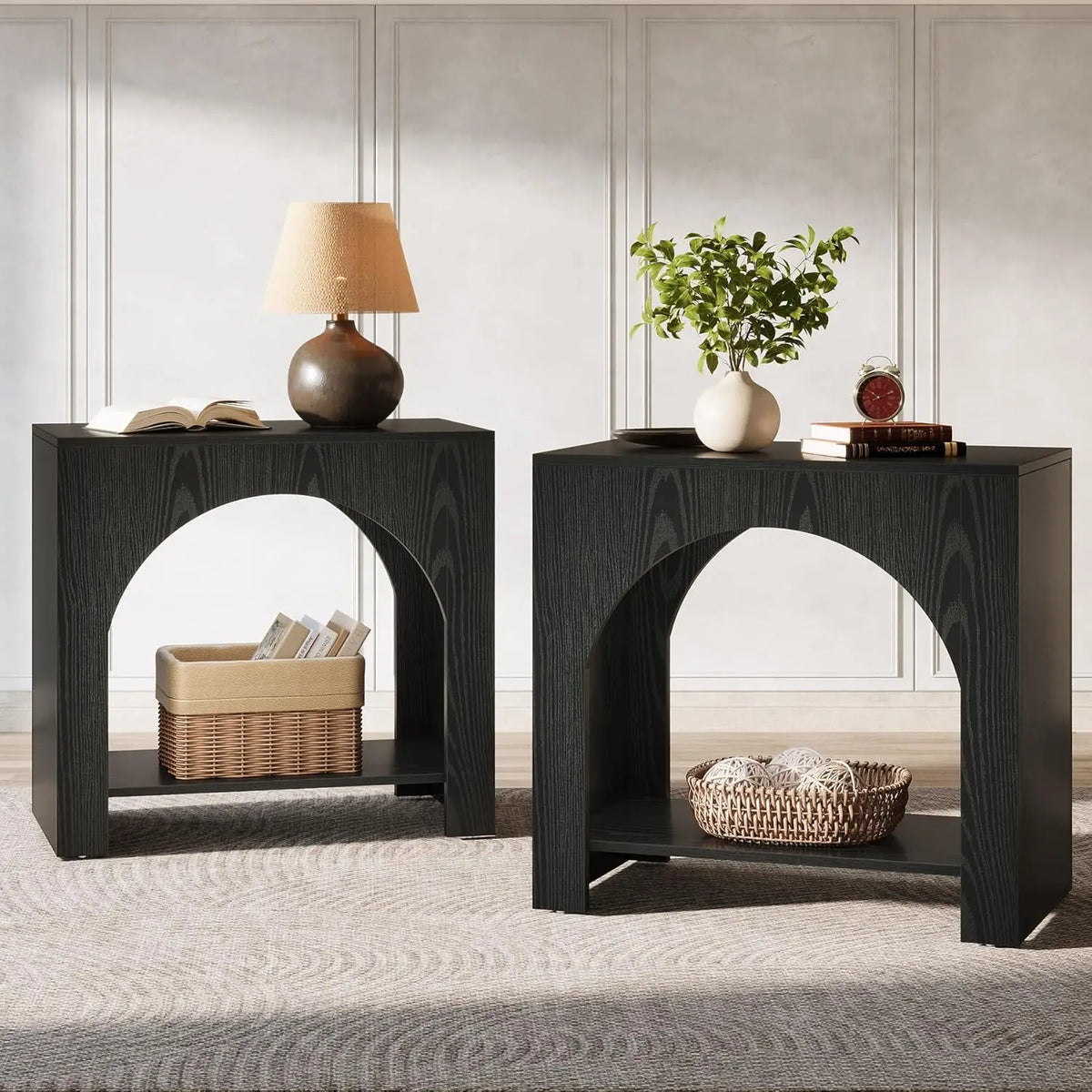 Farmhouse Nightstand With Storage And Wooden Bedside Table For Bedroom