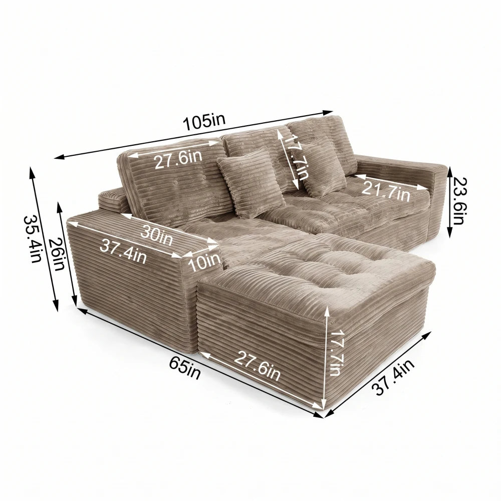 Modular Cloud Sofa Set With Movable Ottoman And Plush Cushions