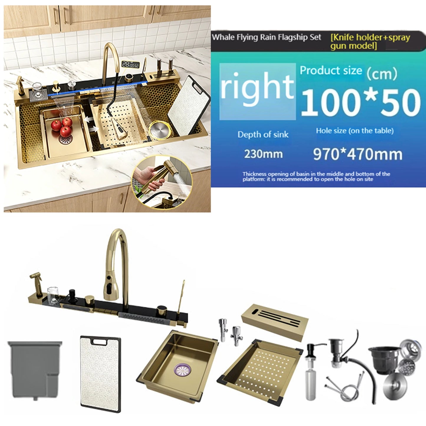 BusySink Modern Stainless Steel Kitchen Sink With Digital Display