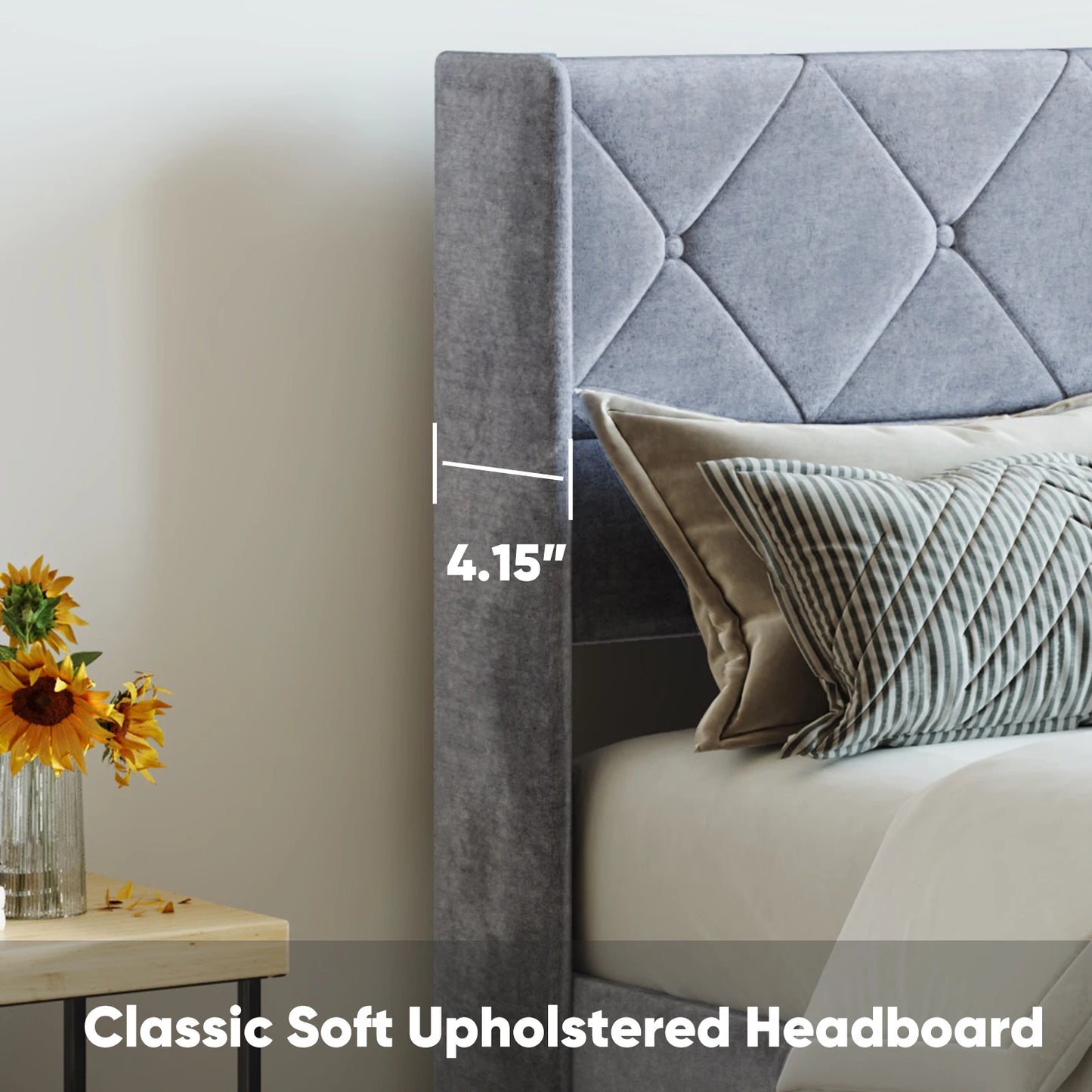 JHK Lift Up Storage Bed With Upholstered Wingback Headboard