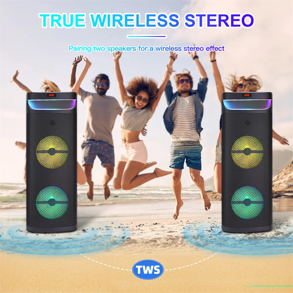 CURUK 3000W Dual Portable Bluetooth Party Speaker Subwoofer LED Light