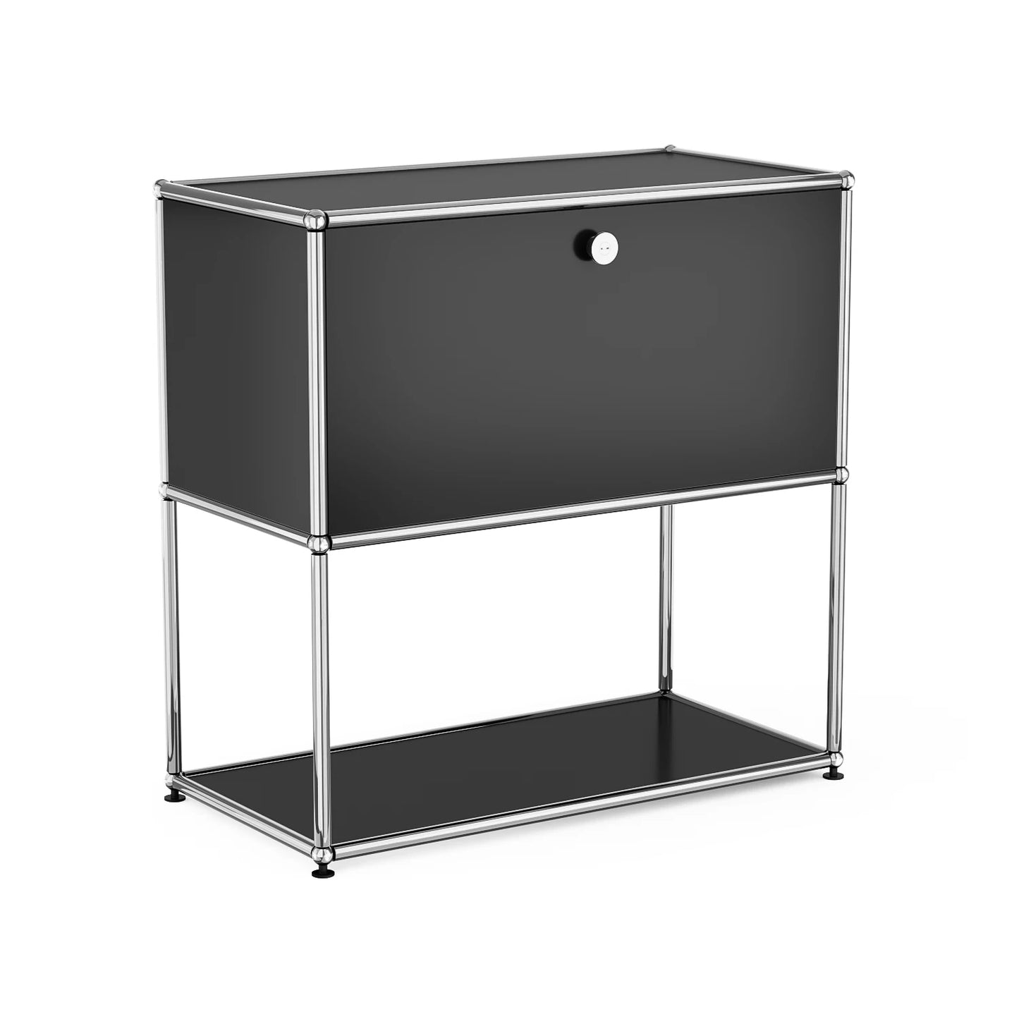 Modern Modular Nightstand Chrome Metal Frame 2 Tier Bedside Table