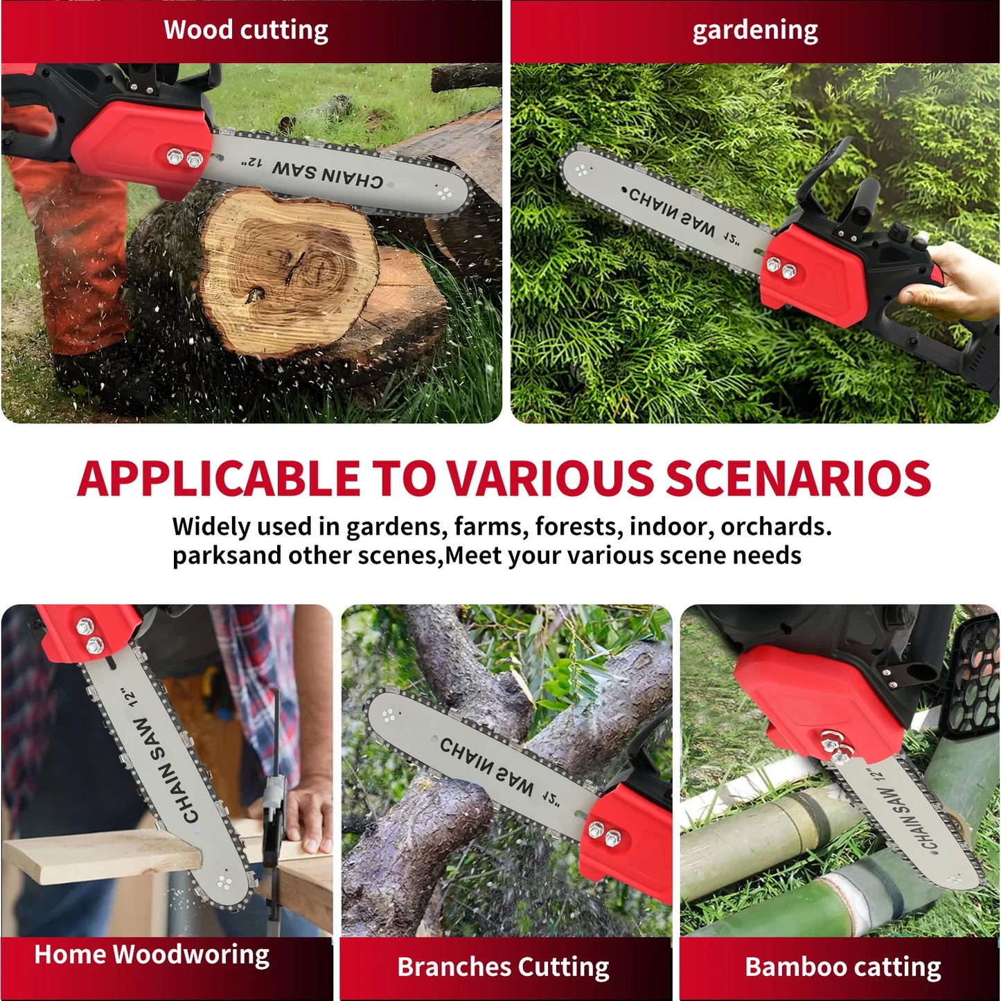 Cordless Chainsaw Brushless Electric Power Tool 1800W For Wood Cutting