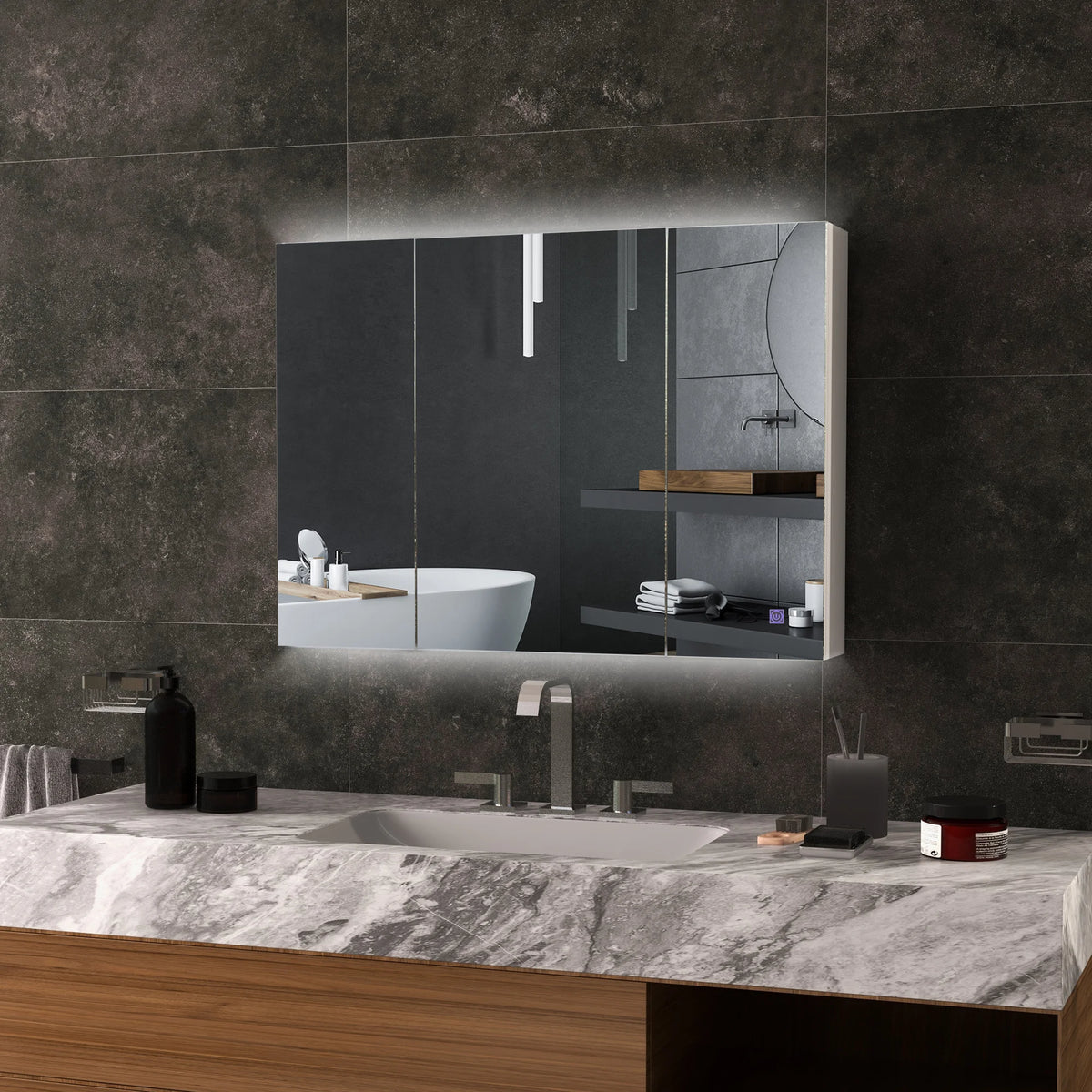 Kleankin Lighted Medicine Cabinet With Mirror And USB Charging