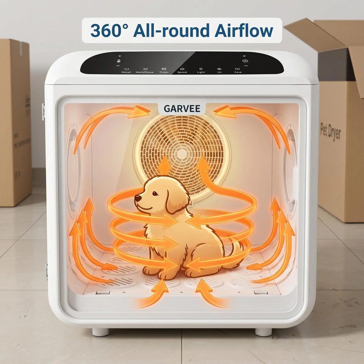 Smart Quiet Pet Dryer Box With Round Airflow For Pets