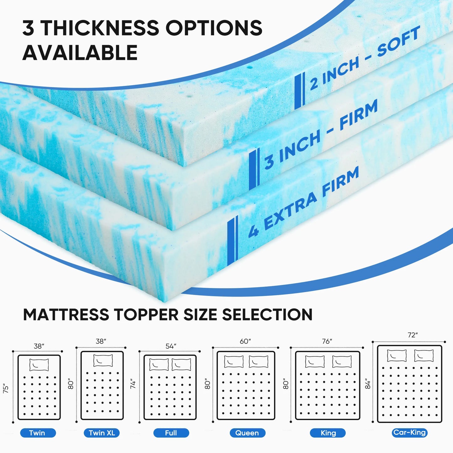 JHK Gel Memory Foam Mattress Topper Soft Breathable Cooling