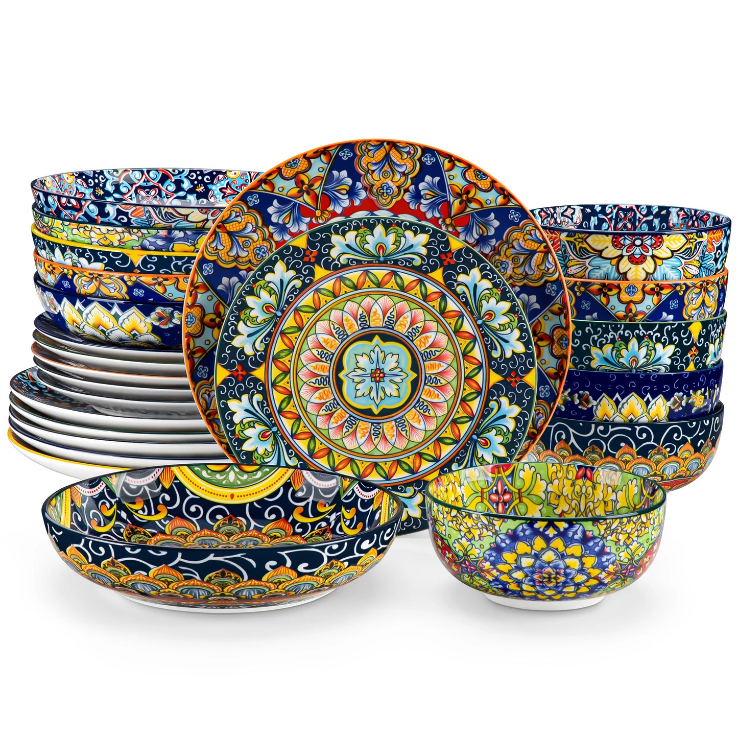 MALACASA Bohemian Porcelain Dinnerware Set 24 Pieces