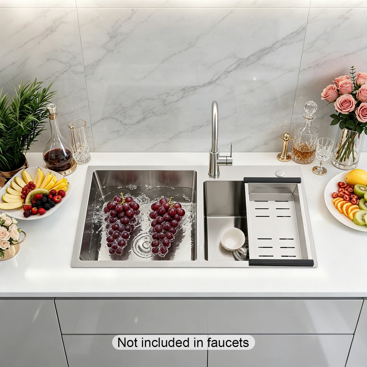 Bymaocar Double Bowl Stainless Steel Kitchen Sink Drainage Filter