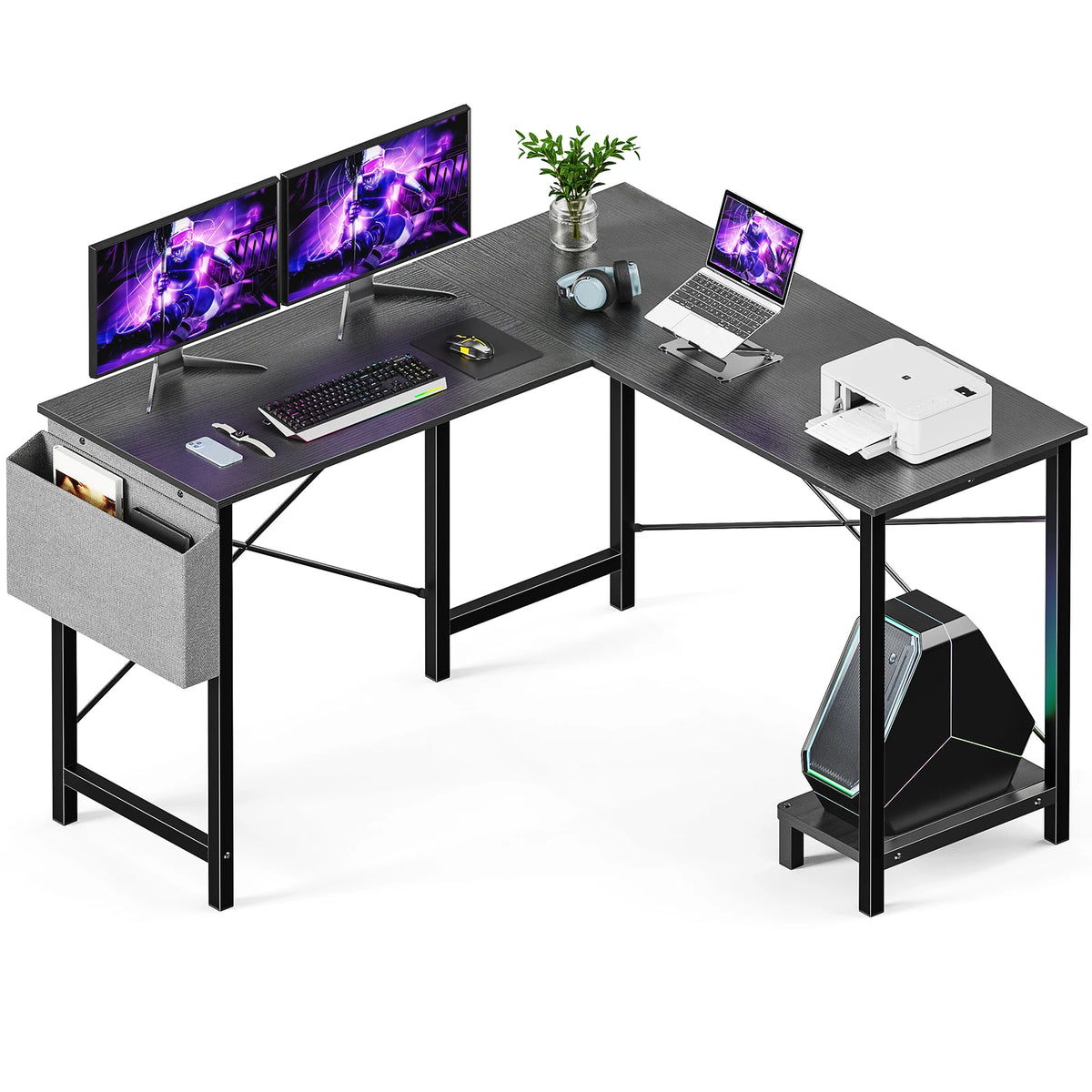 MCQ Corner Office Desk With Wooden Desktop And Storage Rack