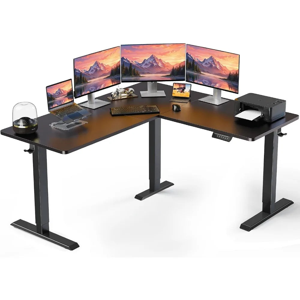 L Shaped Adjustable Height Desk With Memory Presets Stable Frame