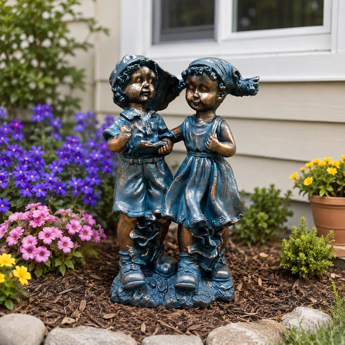 Boy And Girl Garden Statue Outdoor Figurine For Yard Decor